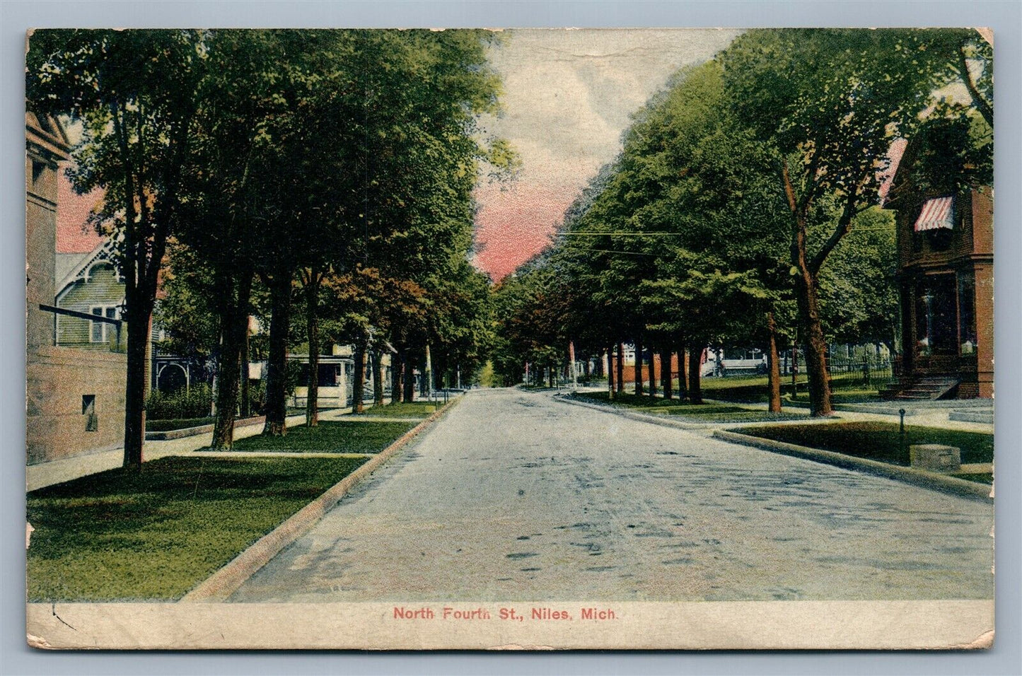 NILES MI NORTH FOURTH STREET 1907 ANTIQUE POSTCARD