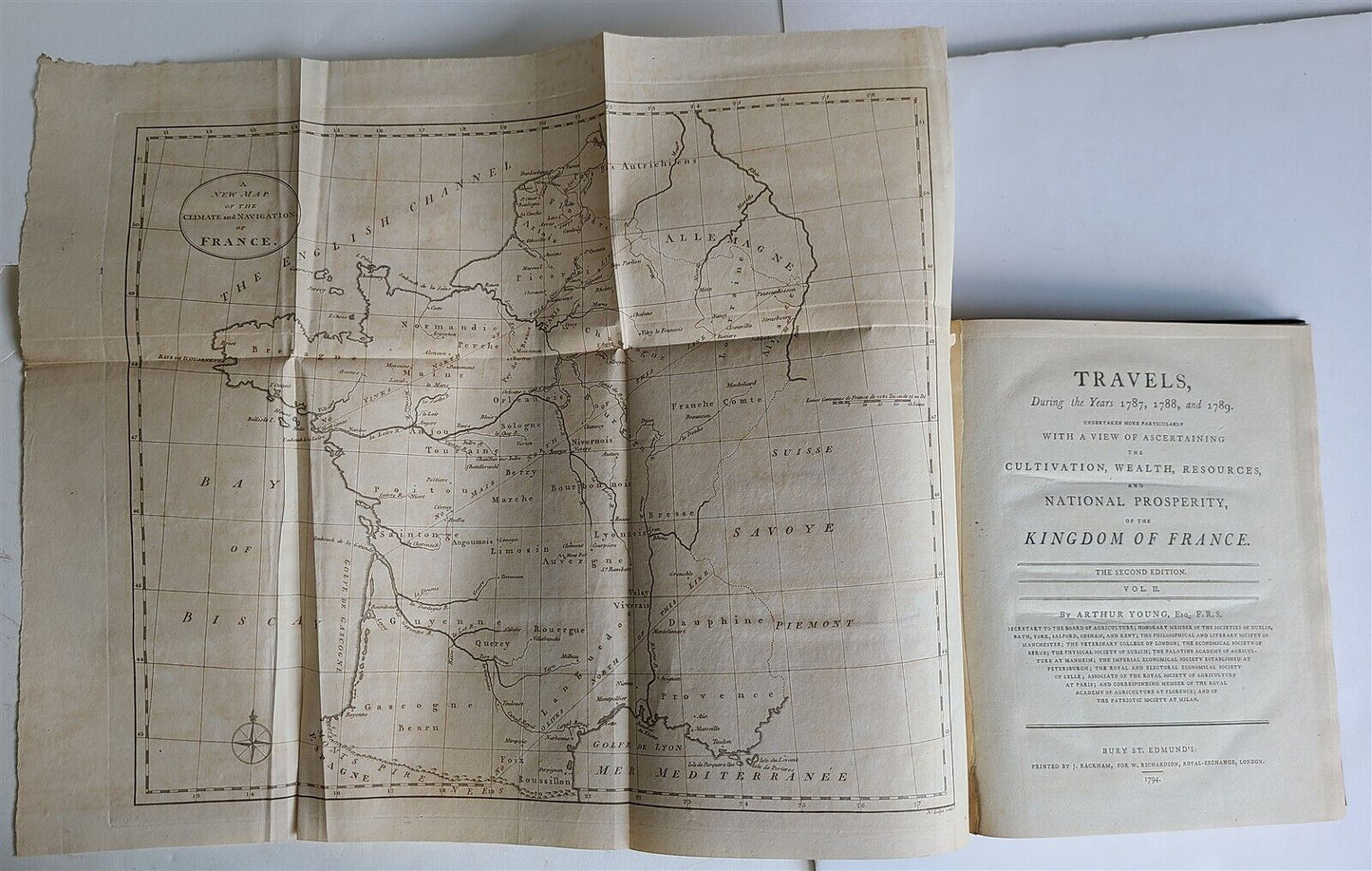 1794 TRAVELS in KINGDOM of FRANCE antique 2 VOLUMES ILLUSTRATED w/ MAPS