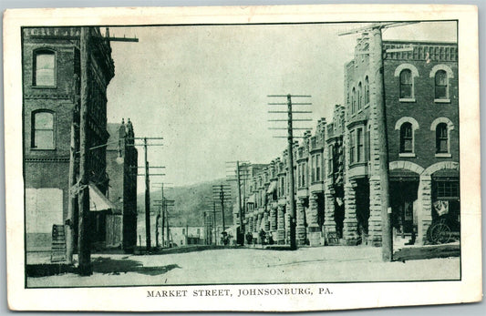 JOHNSONBURG PA MARKET STREET 1910 ANTIQUE POSTCARD w/ CORK CANCEL