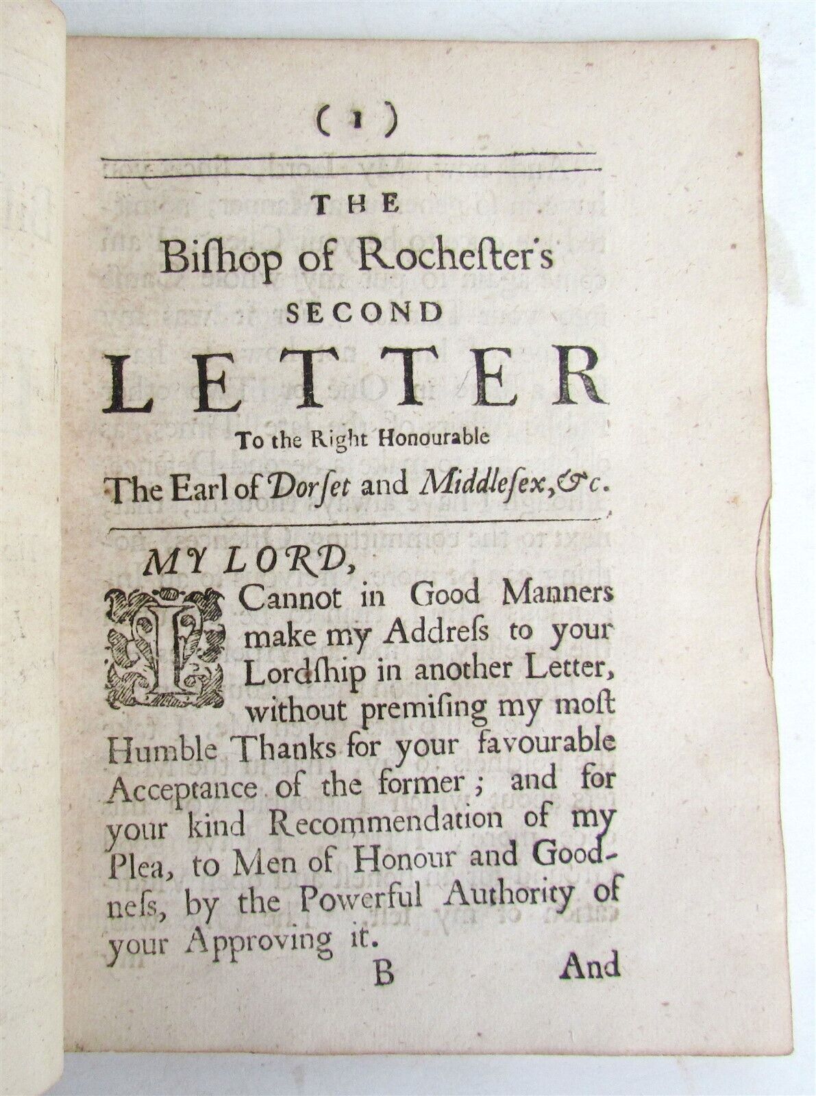 1689 BISHOP of ROCHESTER's SECOND LETTER TO LORD CHAMBERLAIN antique in ENGLISH