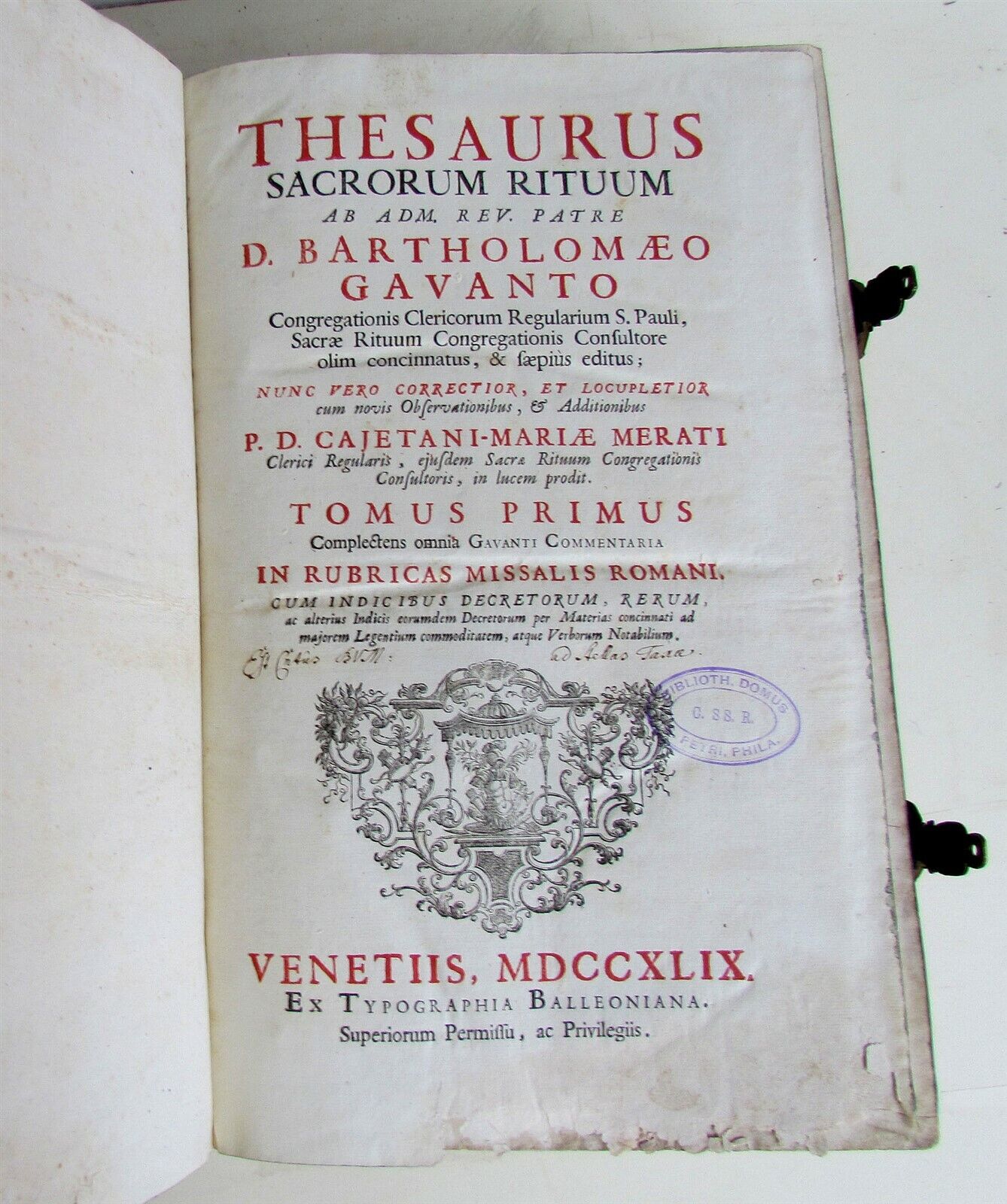 1749 THESAURUS SACRORUM RITUUM by D.BARTHOLOMAEO GAVANTO PIGSKIN FOLIO antique