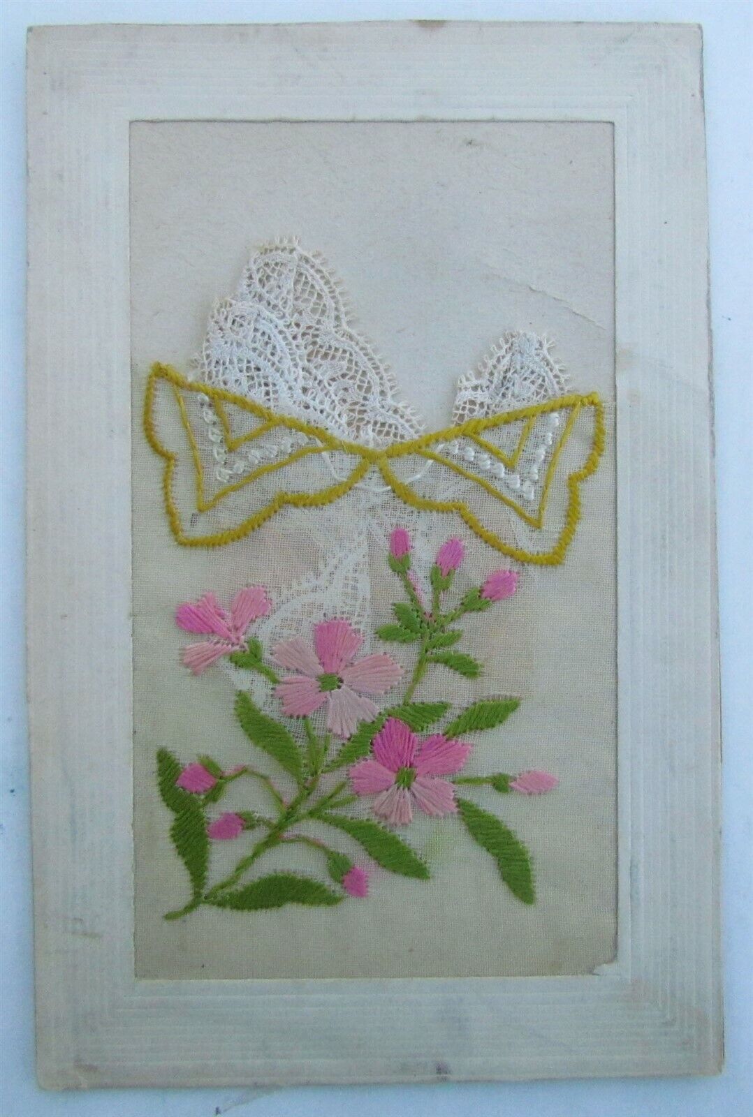 EMBROIDERED SILK FLOWERS ANTIQUE POSTCARD