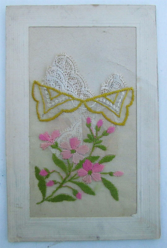 EMBROIDERED SILK FLOWERS ANTIQUE POSTCARD