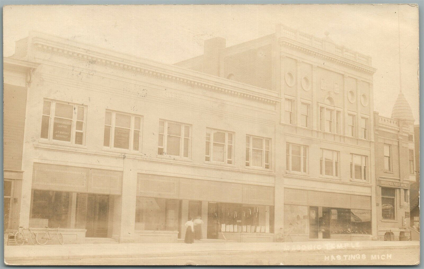 HASTINGS MI MASONIC TEMPLE ANTIQUE REAL PHOTO POSTCARD RPPC