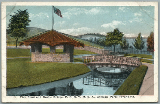 TYRONE PA FISH POND & RUSTIC BRIDGE ANTIQUE POSTCARD