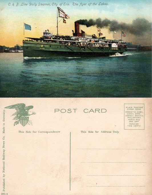 ERIE PA C. & B. LINE DAILY STEAMER  ANTIQUE POSTCARD