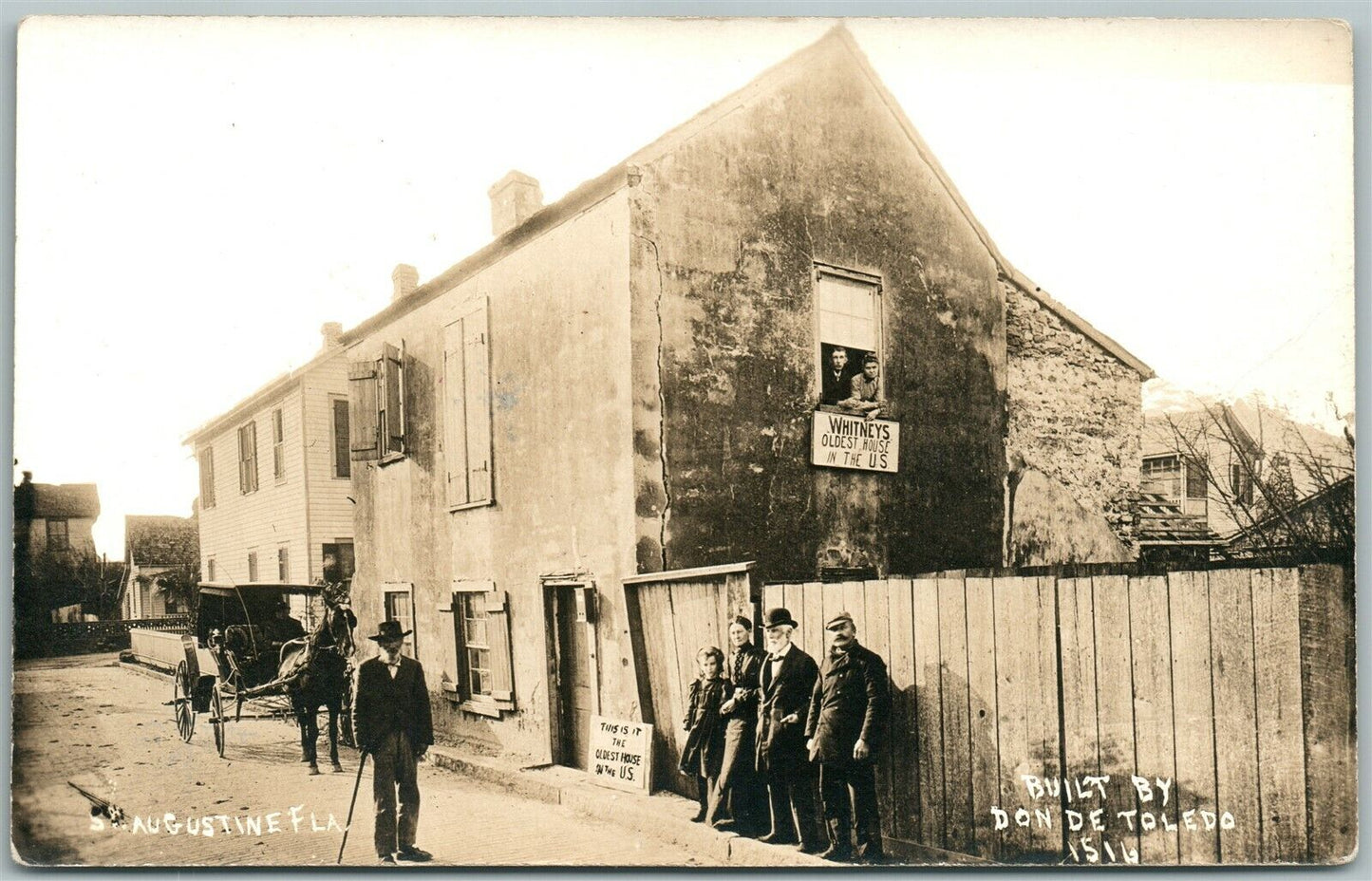 ST.AUGUSTINE FL WHITNEYS OLDEST HOUSE IN THE US ANTIQUE REAL PHOTO POSTCARD RPPC