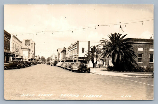 SANFORD FL FIRST STREET VINTAGE REAL PHOTO POSTCARD RPPC