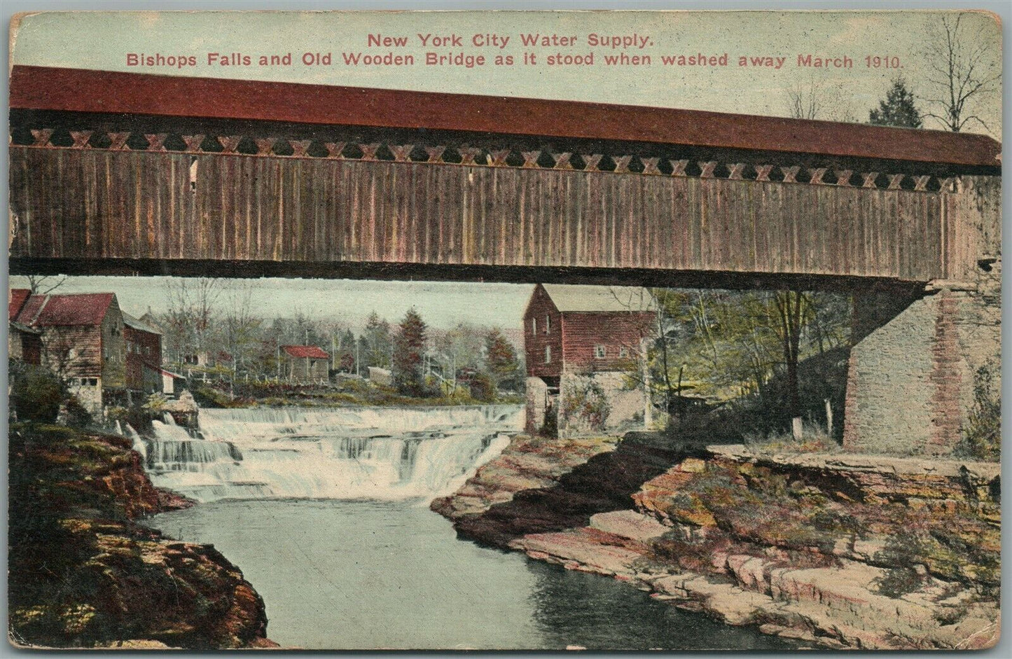 CATSKILL MTS NEW YORK CITY WATER SUPPLY COVERED BRIDGE ANTIQUE POSTCARD