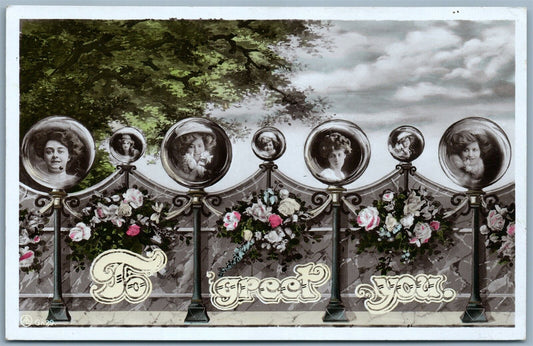 PHOTOMONTAGE w/ GIRLS ANTIQUE REAL PHOTO POSTCARD RPPC