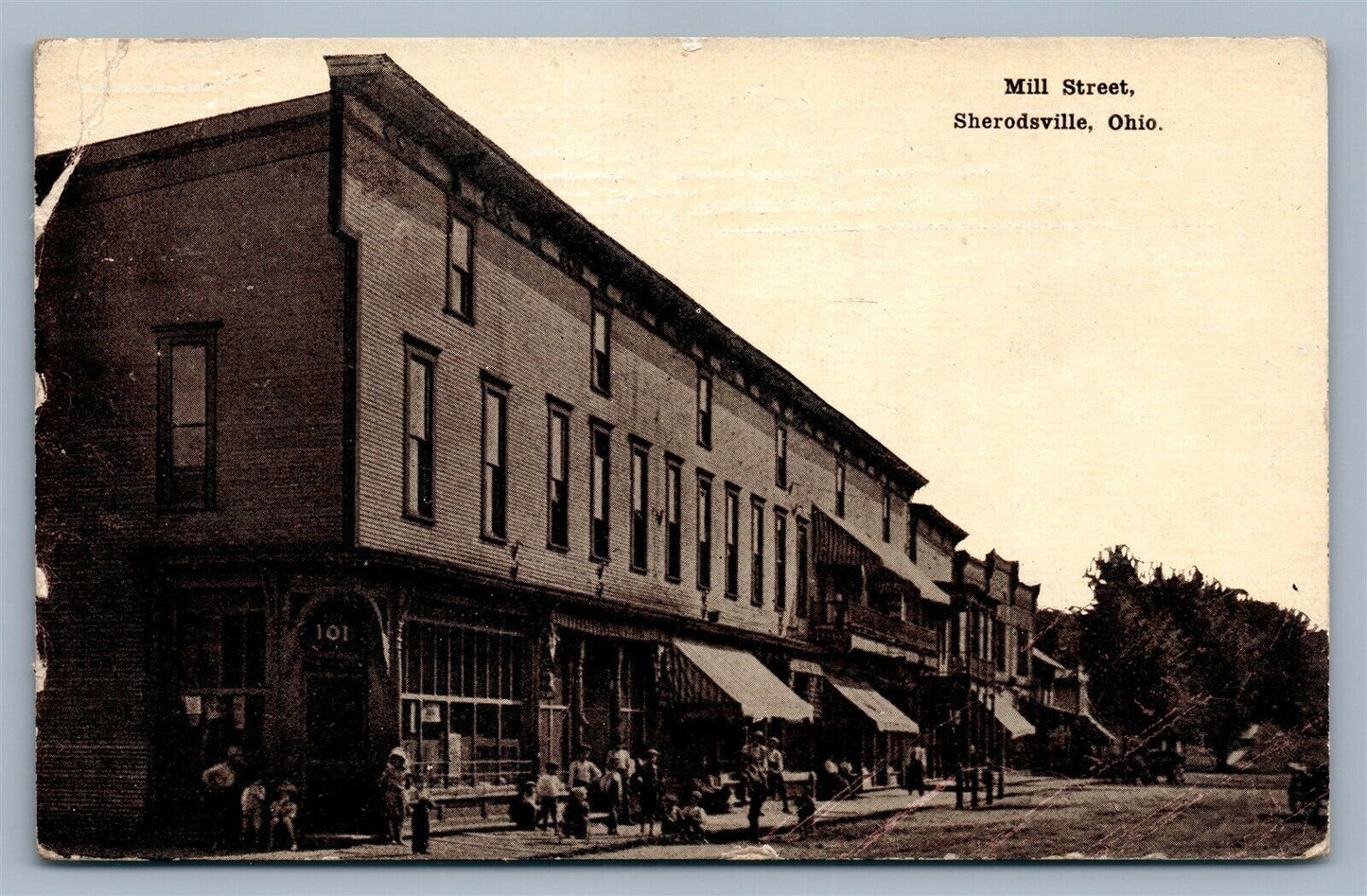 SHERODSVILLE OH MILL STREET 1911 ANTIQUE POSTCARD