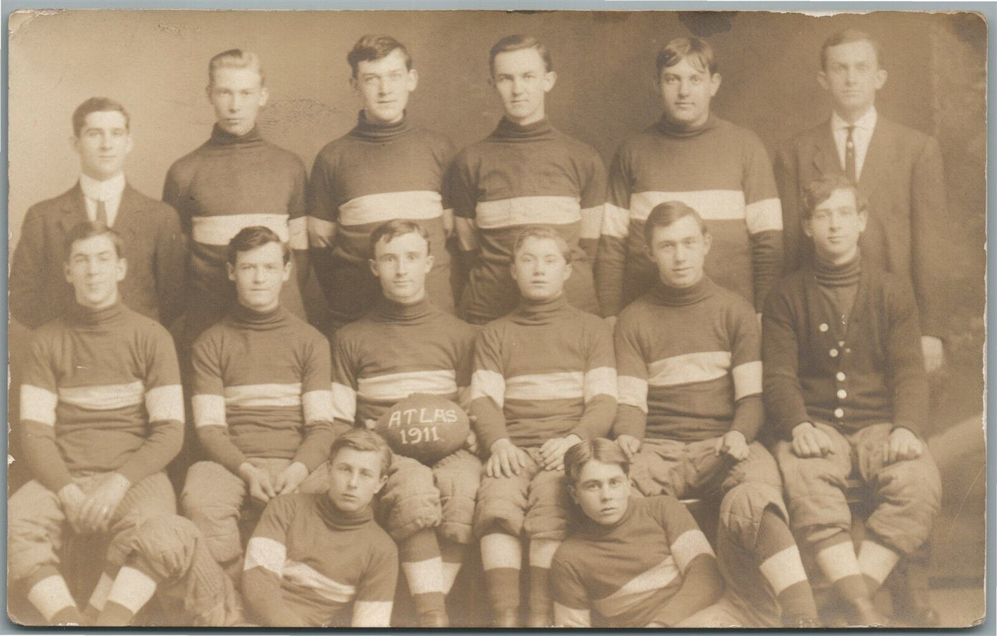 1911 FOOTBALL TEAM ANTIQUE REAL PHOTO POSTCARD RPPC