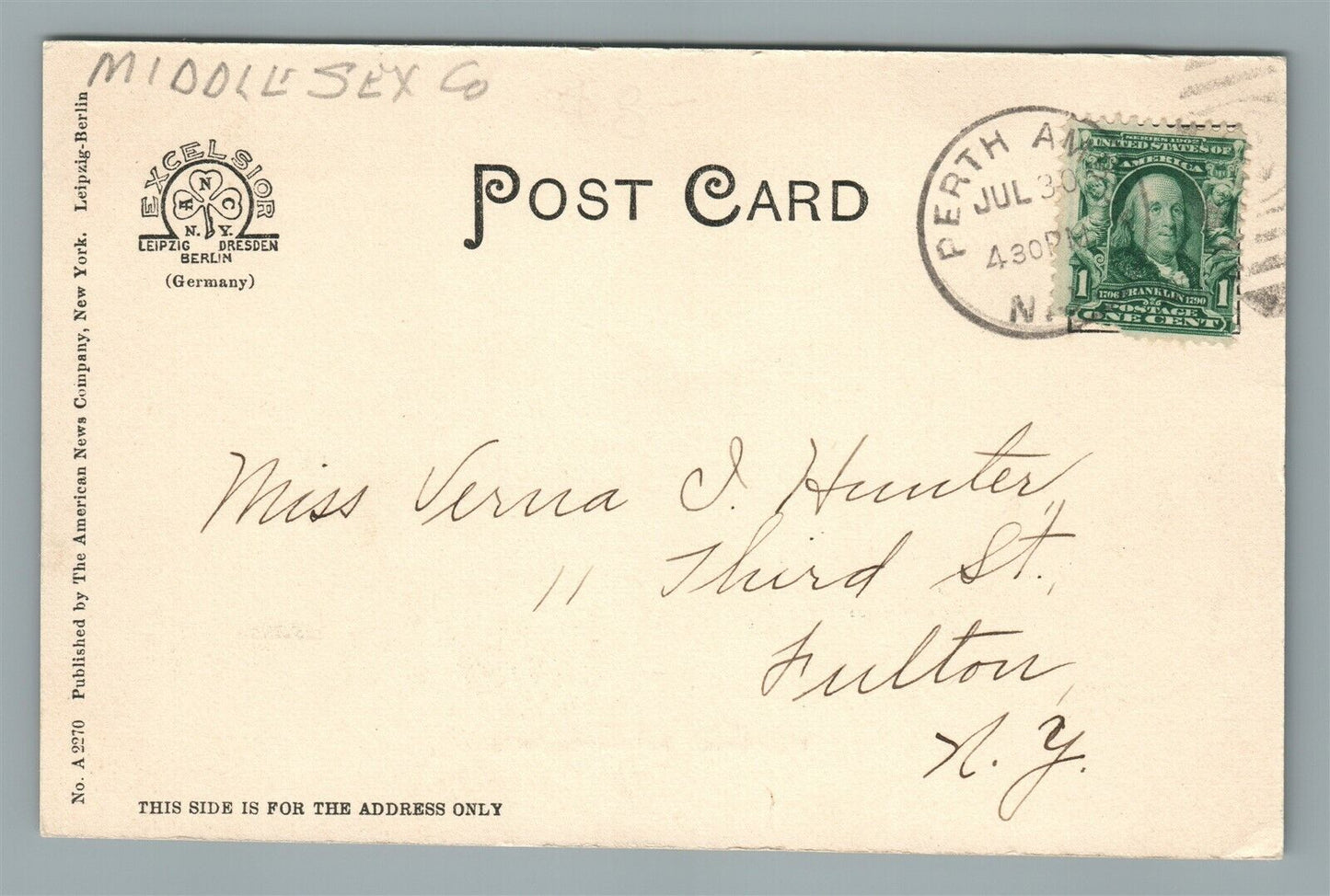 PERTH AMBOY NJ HIGH STREET ANTIQUE POSTCARD