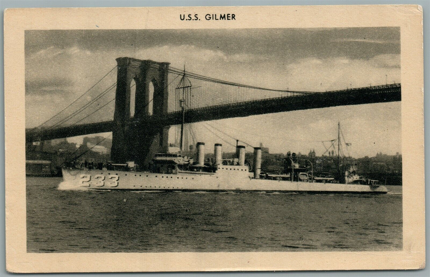 MILITARY SHIP USS GILMER ANTIQUE POSTCARD