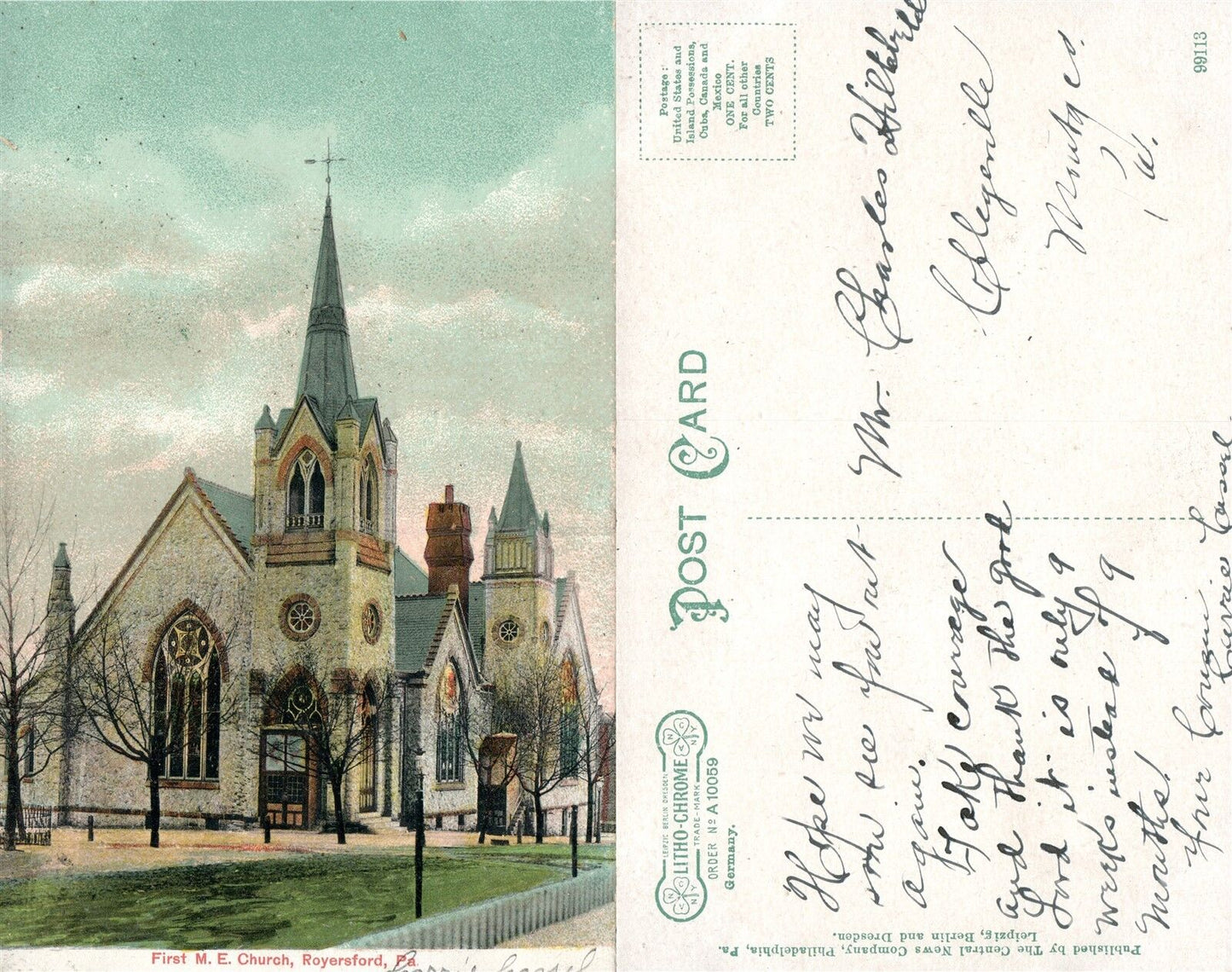 ROYESFORD PA FIRST M.E. CHURCH ANTIQUE POSTCARD
