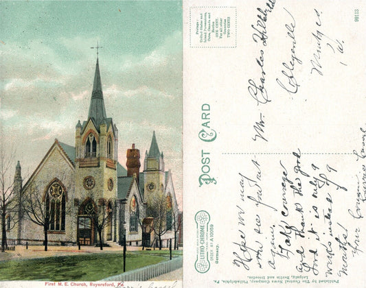 ROYESFORD PA FIRST M.E. CHURCH ANTIQUE POSTCARD