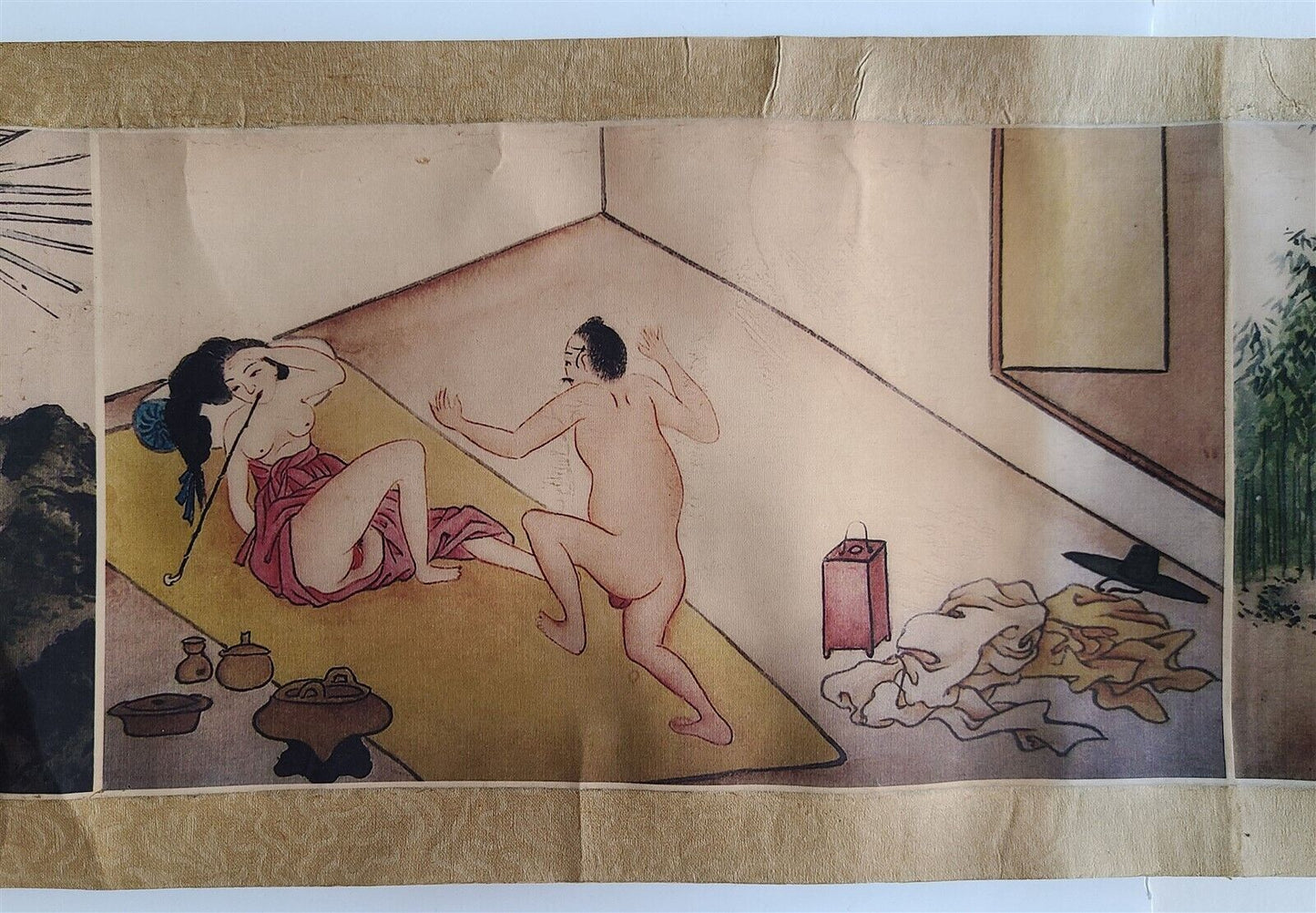 1920s CHINESE EROTIC SCROLL HAND PAINTED vintage SHUNGA 10 by 133"