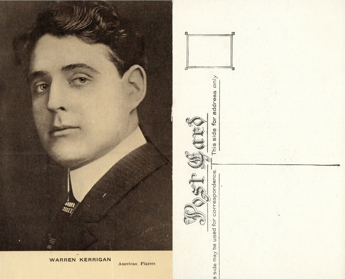 WARREN KERRIGAN AMERICAN SILENT MOVIE STAR VINTAGE POSTCARD