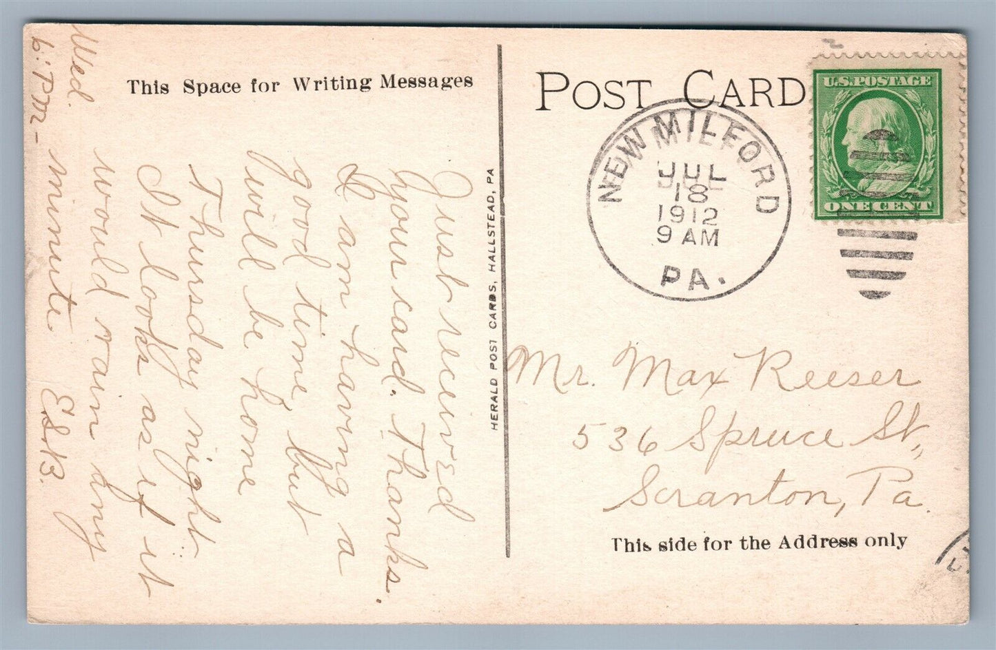 NEW MILFORD PA JAY HOUSE ANTIQUE POSTCARD