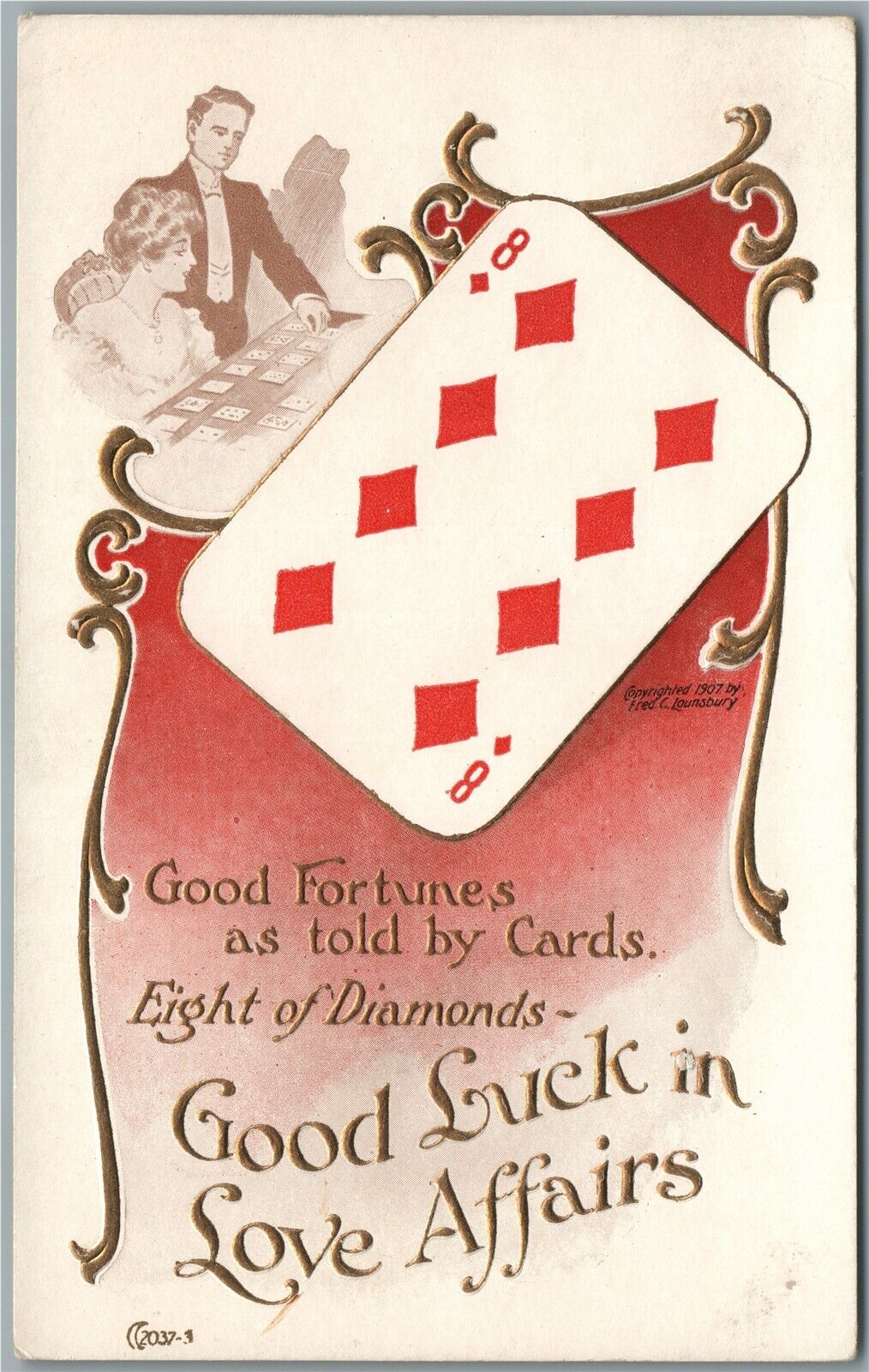 GOOD FORTUNES AS TOLD by CARDS GOOD LUCK in LOVE AFFAIRS ANTIQUE POSTCARD