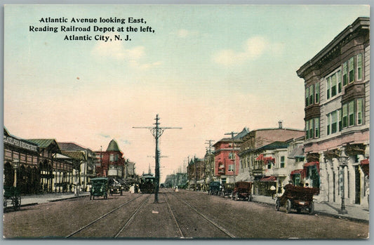 ATLANTIC CITY NJ READING RAILROAD DEPOT RAILWAY STATION ANTIQUE POSTCARD