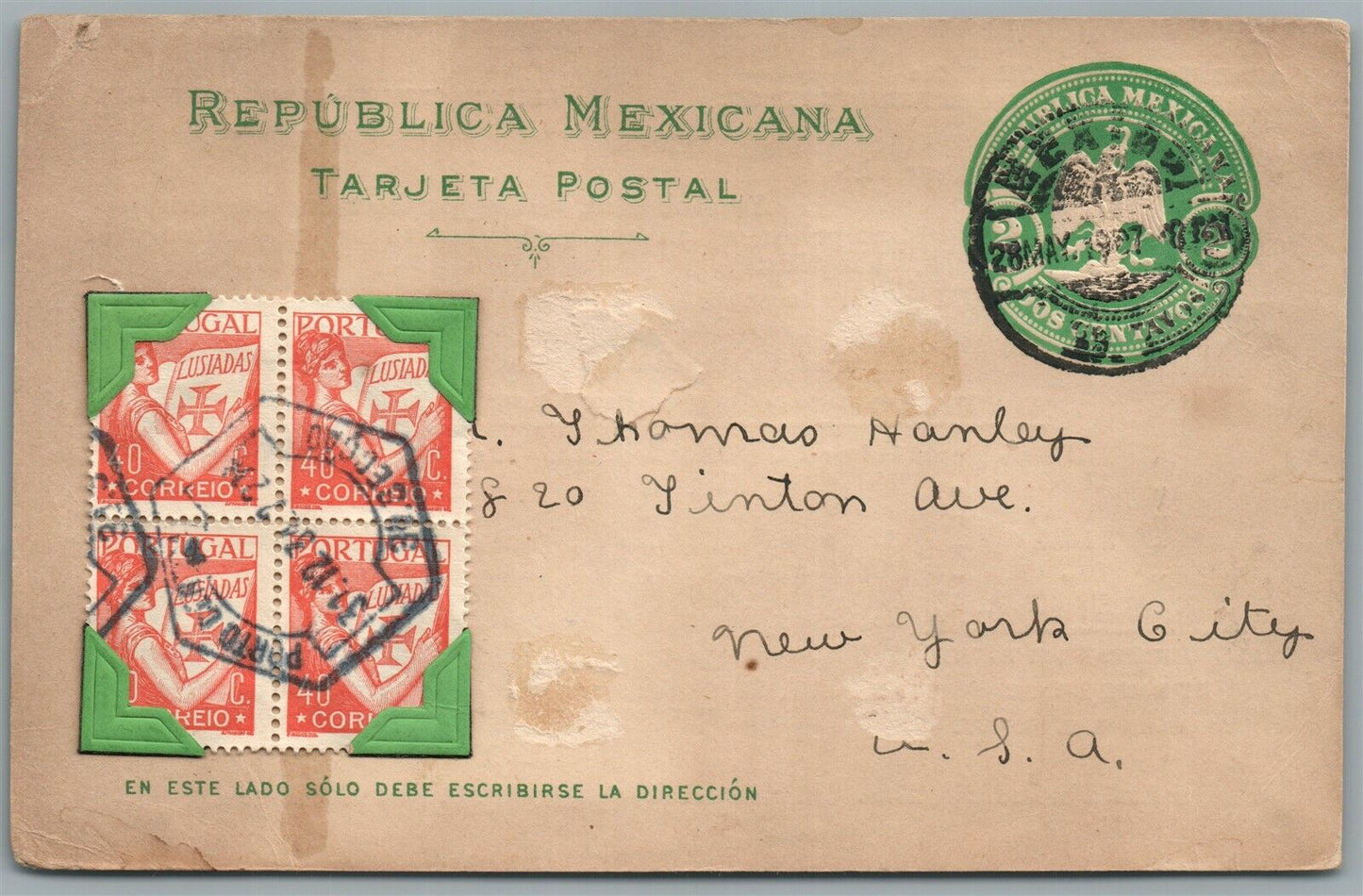 MEXICO ANTIQUE POSTCARD w/ STAMPS