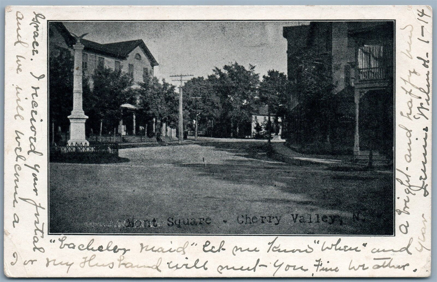 CHERRY VALLEY NY 1907 UNDIVIDED ANTIQUE POSTCARD