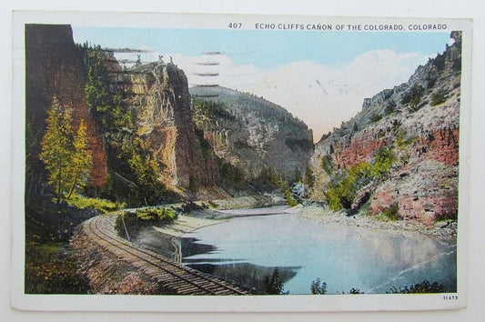 ECHO CLIFFS CANON of THE COLORADO railroad railway train VINTAGE 1928 POSTCARD