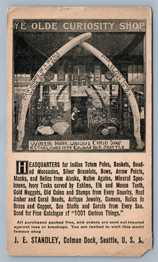 AMERICAN INDIAN YE OLDE CURIOSITY SHOP ANTIQUE ADVERTISING POSTCARD