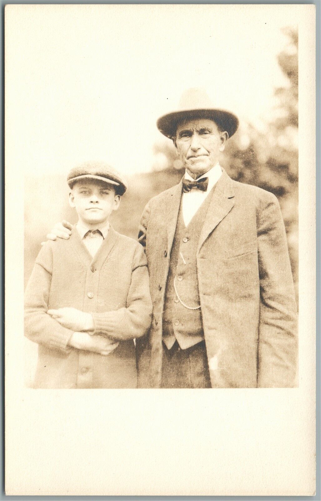 PRESIDENT COOLIDGE w/ SON ANTIQUE REAL PHOTO POSTCARD RPPC