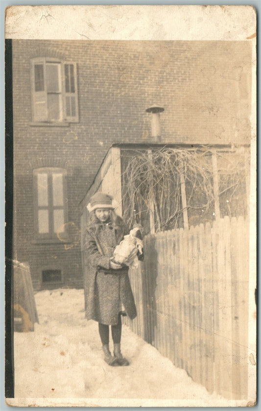 SMALL GIRL w/ DOLL ANTIQUE REAL PHOTO POSTCARD RPPC