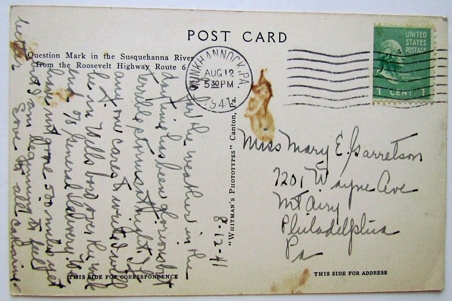 VINTAGE 1941 POSTCARD SUSQUEHANNA RIVER FROM ROOSEVELT HIGHWAY RT 6 near TROY PA