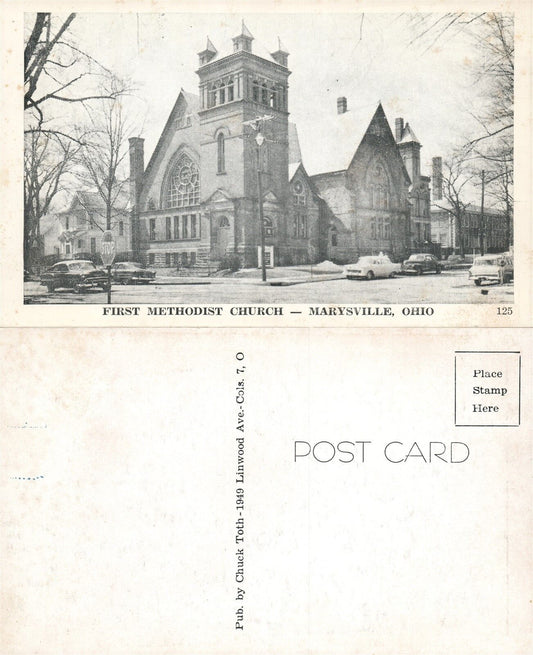 MARYSVILLE OH FIRST METHODIST CHURCH VINTAGE POSTCARD