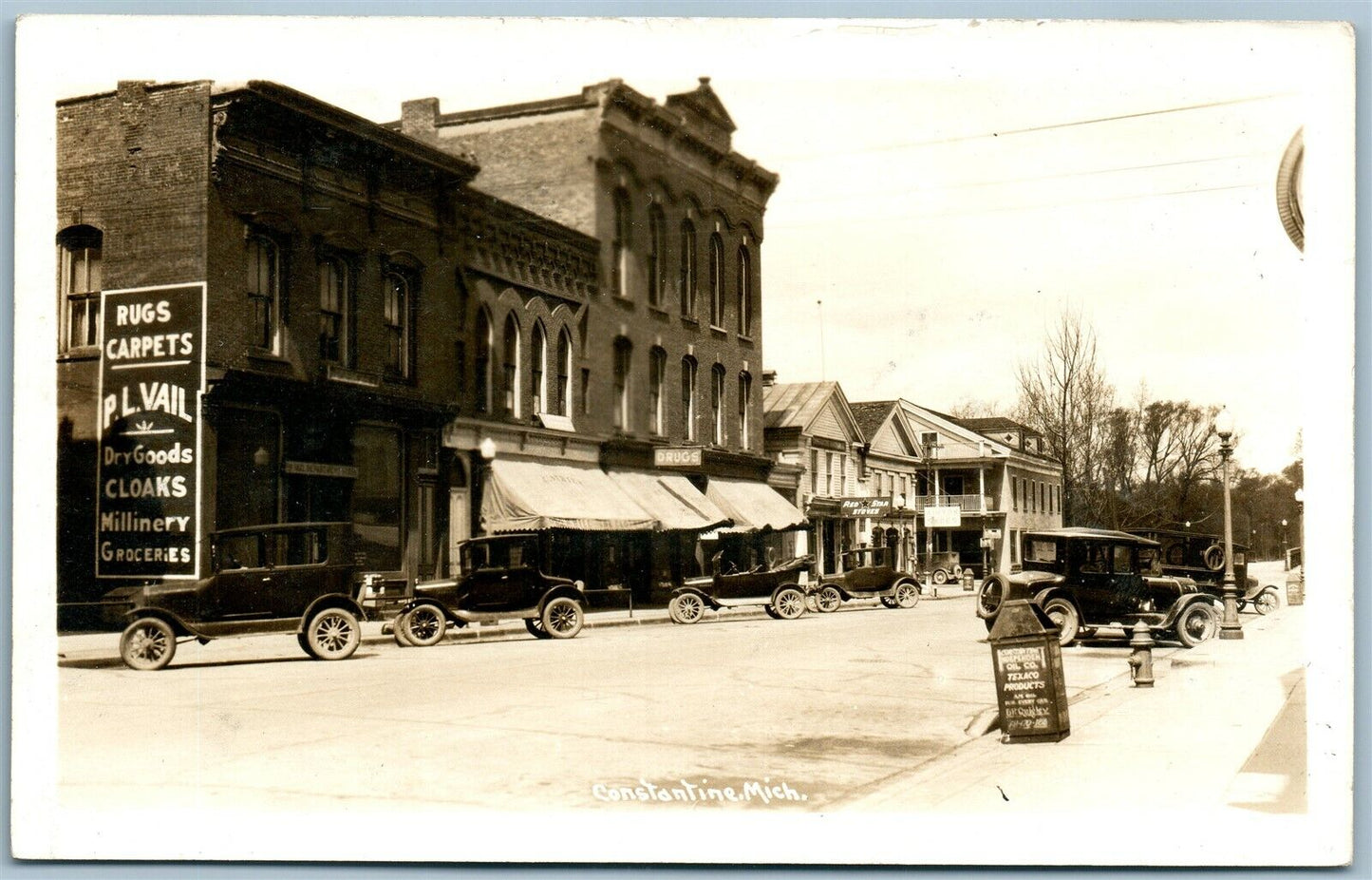 CONSTANTINE MI STREET SCENE ANTIQUE REAL PHOTO POSTCARD RPPC