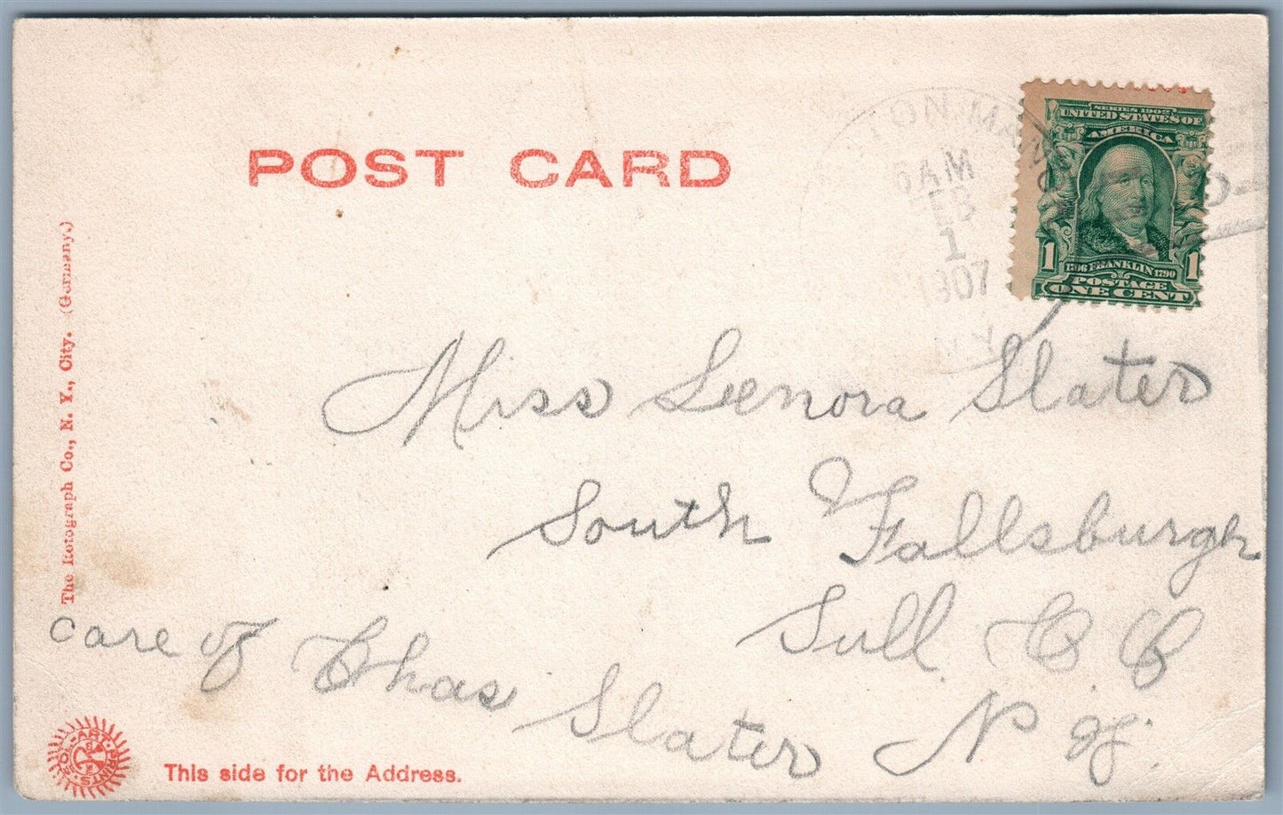 LIVINGSTON NY BIRDS EYE VIEW 1907 UNDIVIDED ANTIQUE POSTCARD