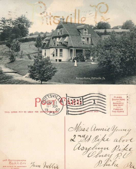 POTTSVILLE PA NURSES HOME 1908 ANTIQUE POSTCARD