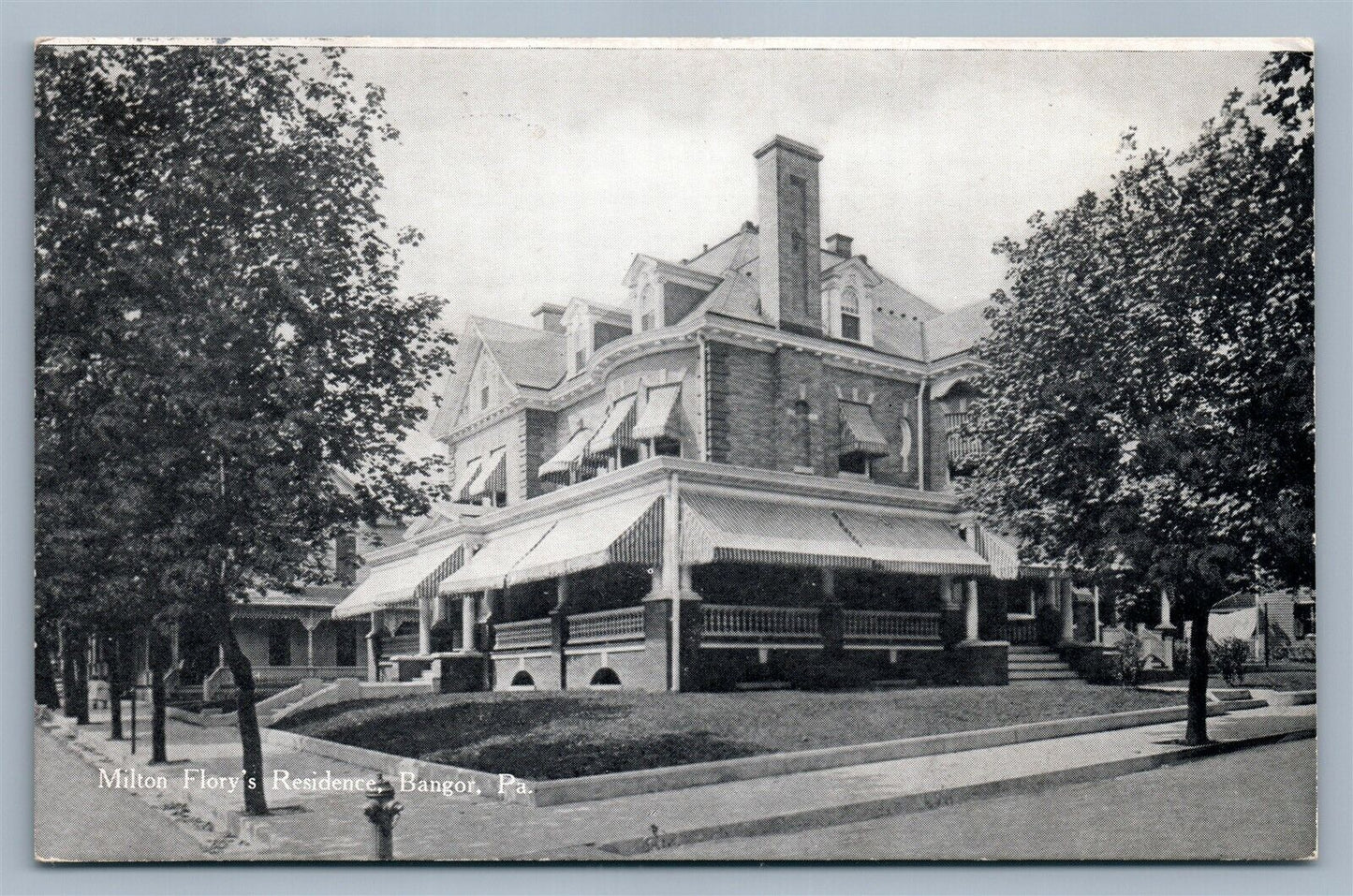 BANGOR PA MILTON FLORY'S RESIDENCE ANTIQUE POSTCARD