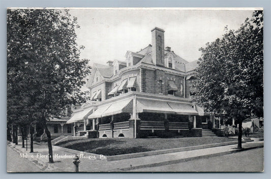 BANGOR PA MILTON FLORY'S RESIDENCE ANTIQUE POSTCARD