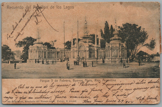 ARGENTINA RECUERDO DEL PAVELLON DE LOS LAGOS ANTIQUE POSTCARD