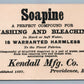 VICTORIAN TRADE CARD KENDALL MFG CO. PROVIDENCE RI SOAPINE for WASHING antique