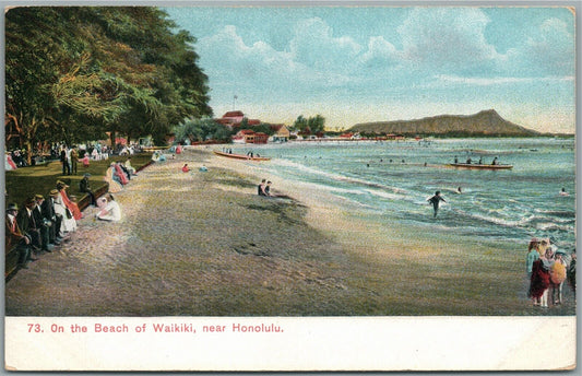 HAWAII WAIKIKI BEACH NEAR HONOLULU ANTIQUE POSTCARD PRIVATE MAILING CARD