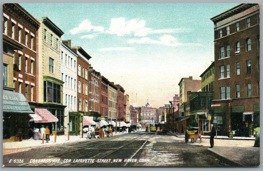 NEW HAVEN CT CONGRESS AVENUE COR. LAFAYETTE STREET ANTIQUE POSTCARD