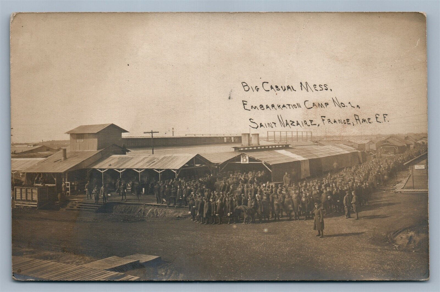 WWI MILITARY MESS EMBARKATION CAMP FRANCE ANTIQUE REAL PHOTO POSTCARD RPPC