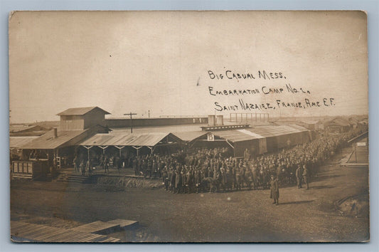 WWI MILITARY MESS EMBARKATION CAMP FRANCE ANTIQUE REAL PHOTO POSTCARD RPPC