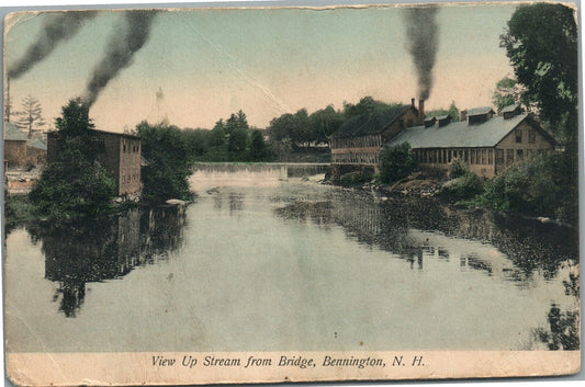 BENNINGTON NH VIEW UP STREAM FROM BRIDGE ANTIQUE POSTCARD