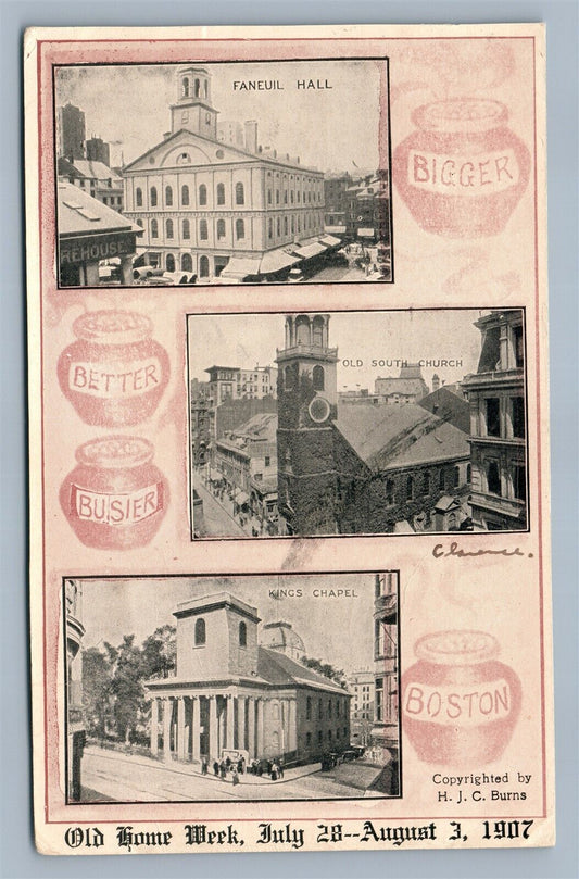 BOSTOM MA 1907 OLD HOME WEEK ANTIQUE POSTCARD