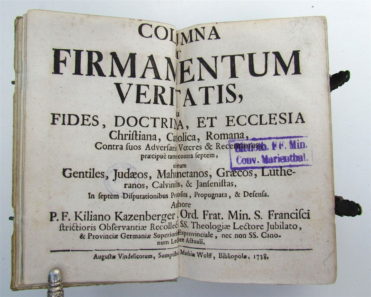 1738 COLUMNA et FIRMAMENTUM VERITATIS antique PIGSKIN BOUND in LATIN