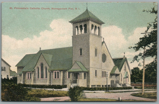 NARRAGANSETT PIER RI ST.PHILOMENA'S CHURCH ANTIQUE POSTCARD