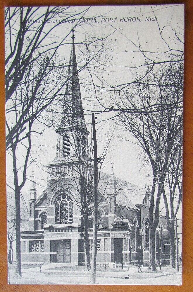 VINTAGE 1910 POSTCARD GERMAN EVANGEICAL CHURCH PORT HURON MICHIGAN