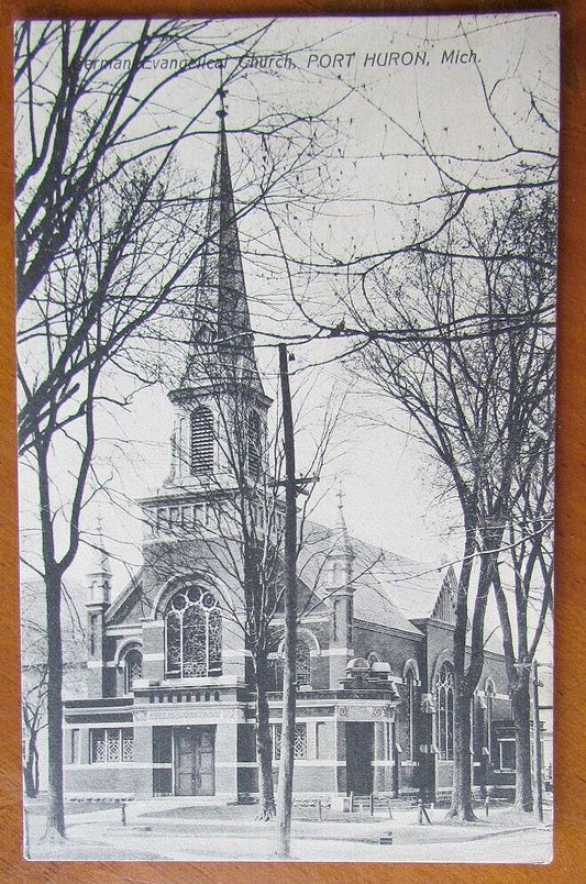 VINTAGE 1910 POSTCARD GERMAN EVANGEICAL CHURCH PORT HURON MICHIGAN